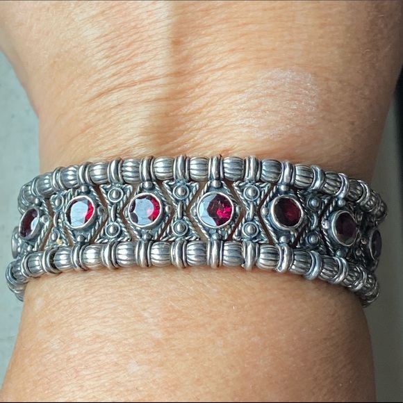 ❤️‍🔥2XHP❤️‍🔥VTG Gothic 925 Silver and Red Stone Bracelet - Picture 6 of 14